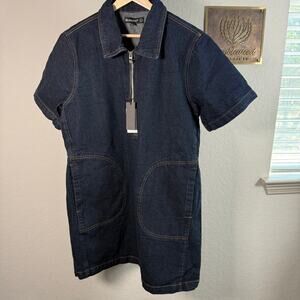 Women's Blank NYC Denim Blue Jean‎ Short Sleeve Zip Front Dress Size XL NEW
